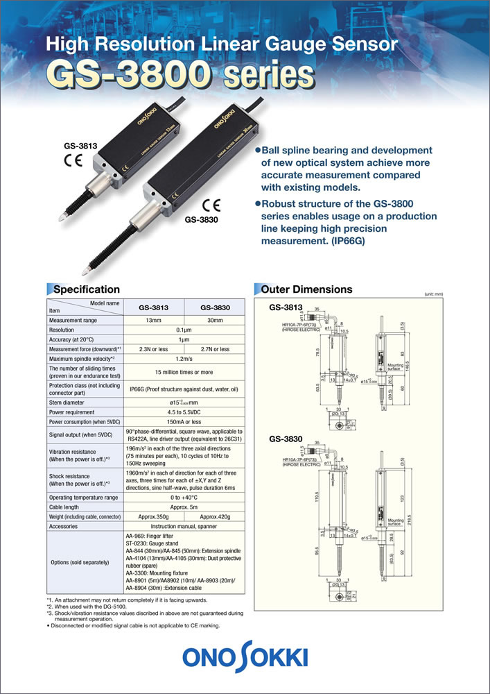 High Resolution Linear
Gauge Sensor & Counter
GS-3800 series DG-5100