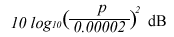 １０＊Ｌｏｇ10（Ｐ/0.0002）＾2　ｄＢ