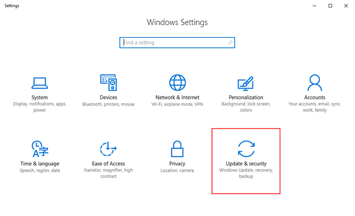 From the Windows Settings window, click on Update & security.