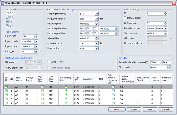 DR-7100 Recording condition Setting