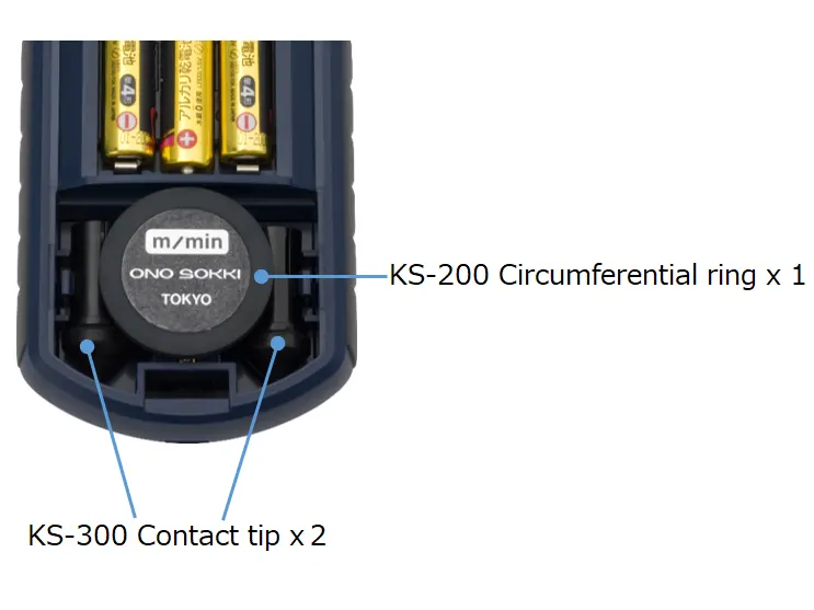 KS-300 (Contact tip) x 1, KS-200 (Circumferential ring) x 2 are stored in the battery compartment. 