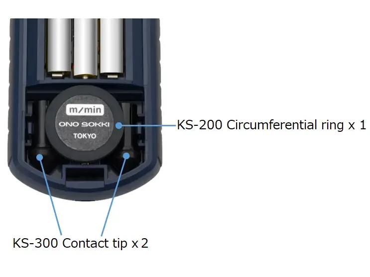 KS-300 (Contact tip) x 1, KS-200 (Circumferential ring) x 2 are stored in the battery compartment. 