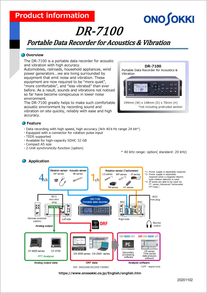 Portable Data Recorder for Acoustics & Vibration DR-7100
