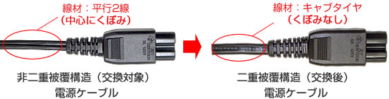 非二重被覆構造電源ケーブル  を　二重被覆構造　電源ケーブルに交換いたします