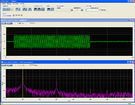 データ画面（AU-0402での圧電素子の超音波バースト振動波形）