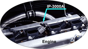 製品写真（IP-3000エンジン回転検出器のエンジンへの取付）