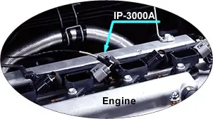 製品写真（IP-3000エンジンA 回転検出器のエンジンへの取付）