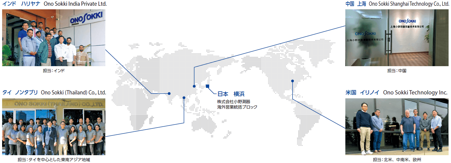 小野測器の世界をカバーする4つの現地法人